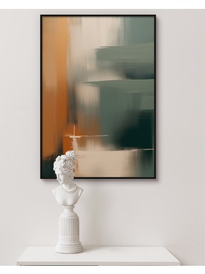 Rosa Art Metal Çerçeveli Gerçek Camlı Tablo | Modern Turuncu ve Yeşil Tonlarında Soyut Tablo