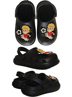 Famele's Cross Anatomik Furbolcu Figür Siyah Eva Plaj Deniz Günlük Çocuk Terlik