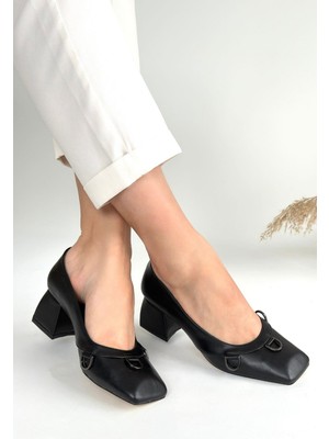 Shoegar Cande Siyah Cilt Topuklu Ayakkabı