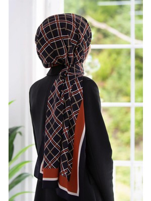 Vissona Lüks Medine Ipeği Ekose Desenli Siyah - Bordo Renkli 75X195 Kırışmaz Şal Moss Krep Dikiş Tipi Italyan Dikişli