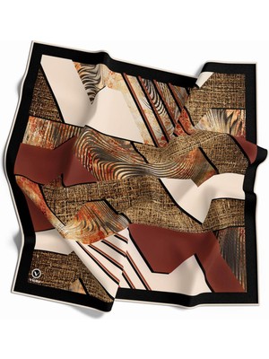 Violla Twill Dalgalı Geometrik Desenli Taba Renkli 90X90 Eşarp (Ipek Içermez) Kenar Dikiş Şekli El Dikişli