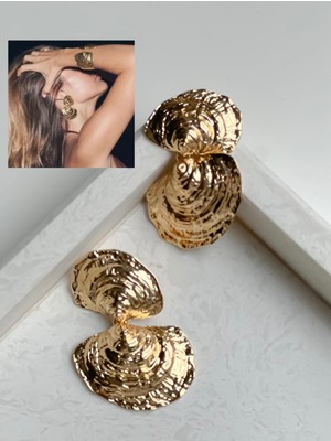 H&S Aksesuar Zr Tasarım Model Plaka Deniz Kabuğu Küpe