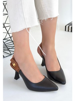 Shoegar Toran Siyah Cilt Topuklu Ayakkabı