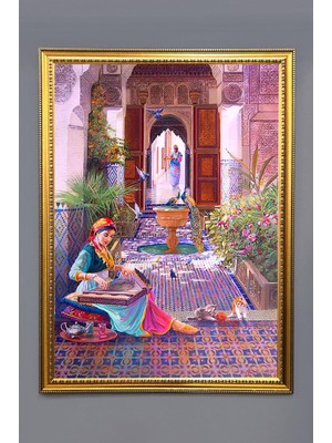 Dolce Mariee Kanun Çalan Kadın Figürü Desenli Dijital Baskılı Kadife Kumaş Çerçeveli Tablo TBL0015