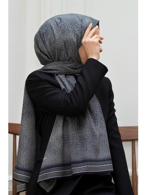 Vissona Lüks Medine Ipeği  Desenli Füme  Renkli 75X195 Kırışmaz Şal Moss Krep Dikiş Tipi Italyan Dikişli