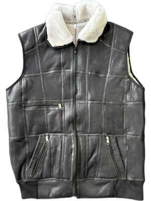 Patchwoork Içi Dışı Gerçek Deri Yakalı Beli Trikolu Yelek