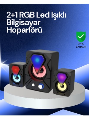 Tgzm Rgb LED Işıklı 2.1 USB Oyun Hoparlörü Derin Bas ve Net Ses - TG0012-2RFJM3