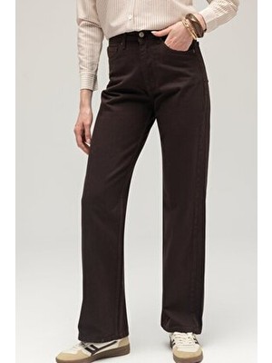 Saade Acı Kahverengi Kadın Yüksek Bel Mary Vintage Straight Fit Jean Pantolon