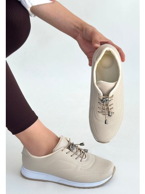 Shoegar Finna Bej Cilt Bağcıklı Spor Ayakkabı
