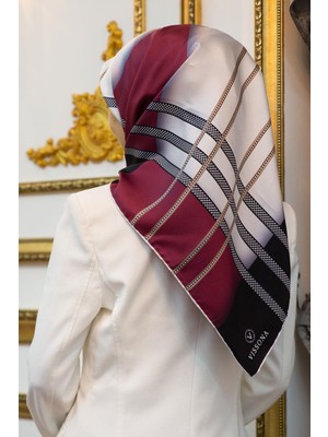 Vissona %100 Twill Ipek Geometrik Desenli Siyah - Bordo Renkli 90X90 Eşarp Dikim Şekli : El Dikişi