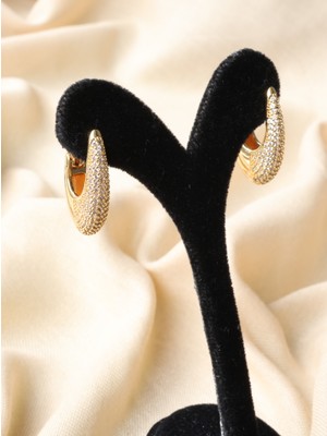 First Jewelry Zirkon Taşlı Trend Gold Küpe