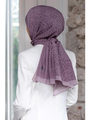 Vissona Lüks Medine Ipeği Geometrik Desenli Gül Kurusu - Pudra Renkli 75X195 Kırışmaz Şal Moss Krep Dikiş Tipi Italyan Dikişli