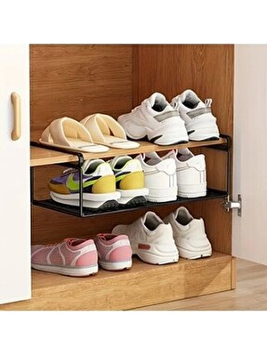 TncPatiShop 1 Adet Alan Tasarruflu Siyah Metal Ayakkabı Düzenleyici Organizer Terlik ve Ayakkabı Düzenleyici