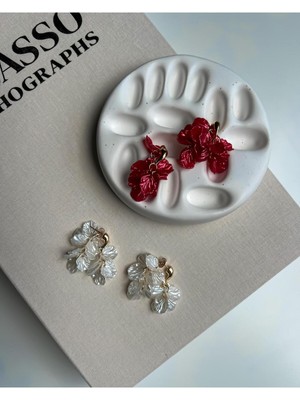 H&S Aksesuar Kırmızı Gelincik Model Çift Taraflı Tasarım Küpe