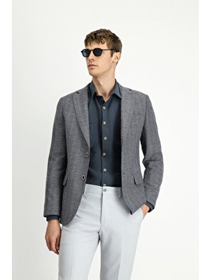 Kiğılı Regular Fit Erkek Yünlü Balıksırtı Ceket Uzun Kol Çift Cepli Casual Stil Gri