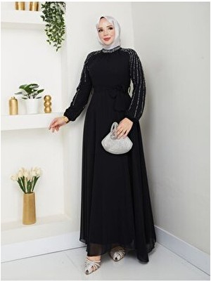 Hiramir Kadın Kolları Işlemeli Astarlı Abiye Elbise YZ2501