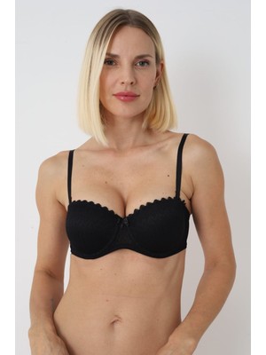 Modellife Siyah Askılı Dantelli Destekli Sütyen