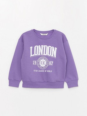LC Waikiki Lcw Kids Mor Bisiklet Yaka Baskılı Uzun Kollu Kız Çocuk Sweatshirt
