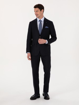 Cacharel Erkek Koyu Lacivert Slim Fit Yün Karışımlı Mikro Desenli Takım Elbise 50315597-VR100