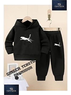 Sinser Teks Kapşonlu Çocuk “jaguar Cızgılı” Baskılı Eşofman Takımı