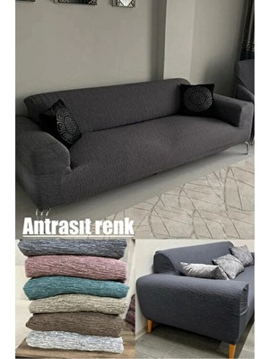 Jakarlı Düz Desen Lastikli Koltuk Kılıfı Çekyat Koltuk Örtüsü Streç Esnek Kanepe Kılıfı