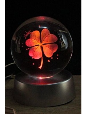 3D Dört Yapraklı Yonca Tasarımlı Işıklı Cam Renkli Vintage Dekoratif Hediye Seçeneği