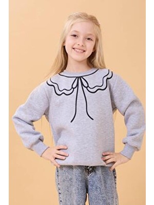 Perendi Kız Çocuk Bisiklet Yaka Baskılı Şardonlu Kışlık Sweatshirt - Gri