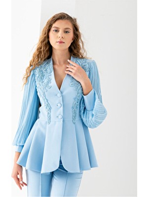 Vuntal Dantel Işlemeli Volanlı Ceket Ikili Takım Elbise