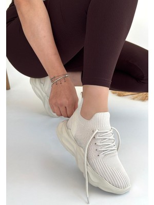 Shoegar Henta Bej Triko Bağcıklı Spor Ayakkabı