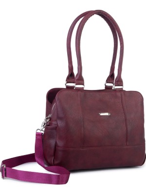  Nas Bag Kadın Büyük Boy Üç Bölmeli Omuz Çantası Bordo Raven