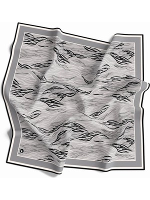 Violla Twill Soyut Çizgi Desenli Gri Renkli 90X90 Eşarp (Ipek Içermez) Kenar Dikiş Şekli El Dikişli