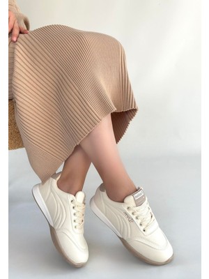 Shoegar Tawen Bej Cilt Bağcıklı Spor Ayakkabı