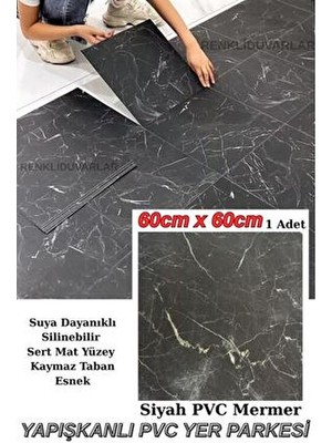 Renkli Duvarlar 60CMX60CM Siyah Mermer Desenli Pvc-Lvt Yapışkanlı Yer Kaplama Paneli Kauçuklu Floor Banyo Wc S74P
