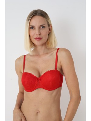 Modellife Kırmızı Askılı Dantelli  straplez Destekli Sütyen