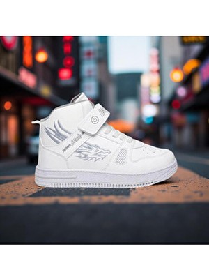 Lento Dragon Baskılı Yüksek Bilekli Cırtlı Beyaz Sneaker Çocuklar İçin Moda Ayakkabı