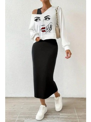 Mossta Askılı Iki Iplik Elbise V Yaka  Bluz Ikili Takım - Siyah