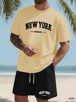 New York Neşeli Baskılı Erkek Yazlık Rahat Eşofman Takımı