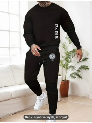 2 Iplik Penye Şardonlu Bisiklet Yuvarlak Yaka Eşofman Takımı Thejorparis Baskılı Sweatshirt-Eşofman