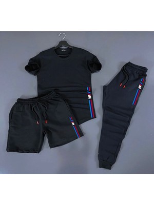 3lü Şort-Eşofman-Tshirt Bmw Desenli Takım %100 Pamuklu Ürünler