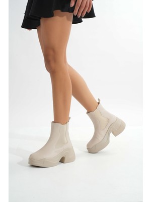 Zerenyus ZRİN-2400 Premium Bej Yüksek Tabanlı Lastikli Günlük Kadın Bot