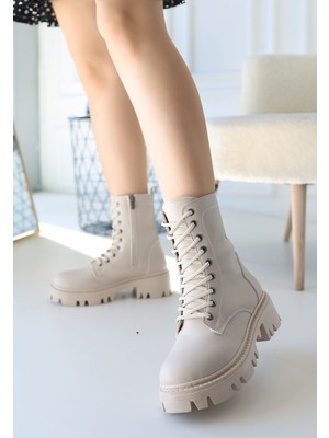 Shoegar Flona Bej Cilt Bağcıklı Bot