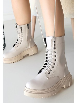 Shoegar Caxa Bej Cilt Bağcıklı Bot