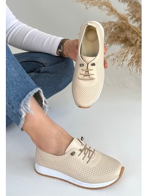 Shoegar Tone Bej Cilt Bağcıklı Spor Ayakkabı