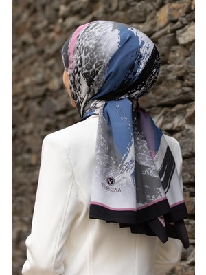 Vissona Lüks Medine Ipeği Leopar Desenli Gri - Pudra Renkli 75X195 Kırışmaz Şal Moss Krep Dikiş Tipi Italyan Dikişli