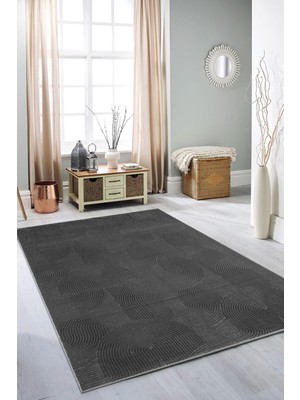 Esperya Home Rölyef Halı Yolluk Antrasit | Kaymaz Taban | Makinada Yıkanabilir | Salon, Mutfak & Koridor
