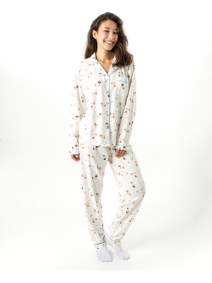 Ecrou Kadın Ekru New Start Bebe Yaka Uzun Kol Pantolon Pijama Takım