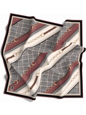 Violla Twill Kemer Desenli Pudra Renkli 90X90 Eşarp (Ipek Içermez) Kenar Dikiş Şekli El Dikişli