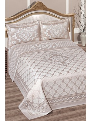 Damask Pano Şönil Çift Kişilik Yatak Örtüsü (Bej)