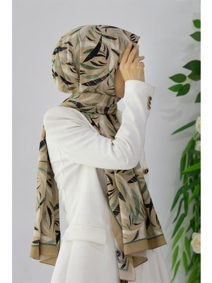 Vissona Lüks Medine Ipeği Geometrık Desenli Mint Yeşili Renkli 75X195 Kırışmaz Şal Moss Krep Dikiş Tipi Italyan Dikişli