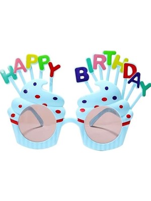 CetKing Happy Birthday Parti Gözlük Cupcake Temalı Mavi